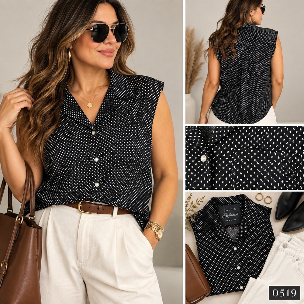 Jachs Girlfriend Womens Navy White Chevron Sleeveless Button Down Top M 0519